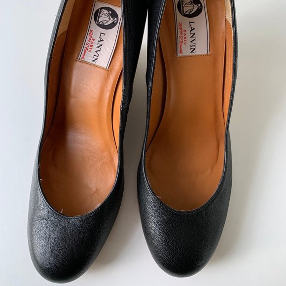 Lanvin Paris black leather pumps with wedge jute heels - Picture 6 of 6